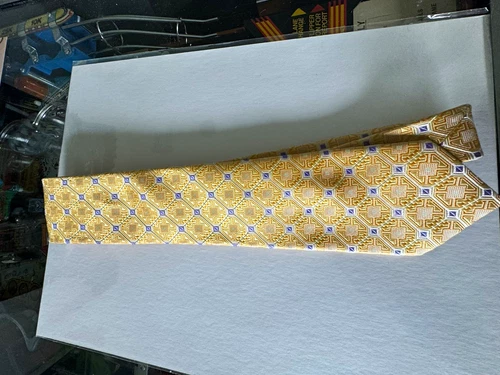 Cape Cod Neckwear 100% Silk Geometric Woven Classic Tie Gold Purple White - product listing photo