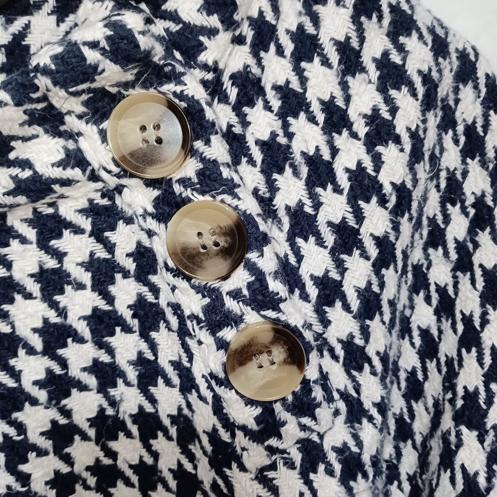 Zara Sweater Pullover Women's XXL Navy And White Houndstooth 100percent Cotton image 4