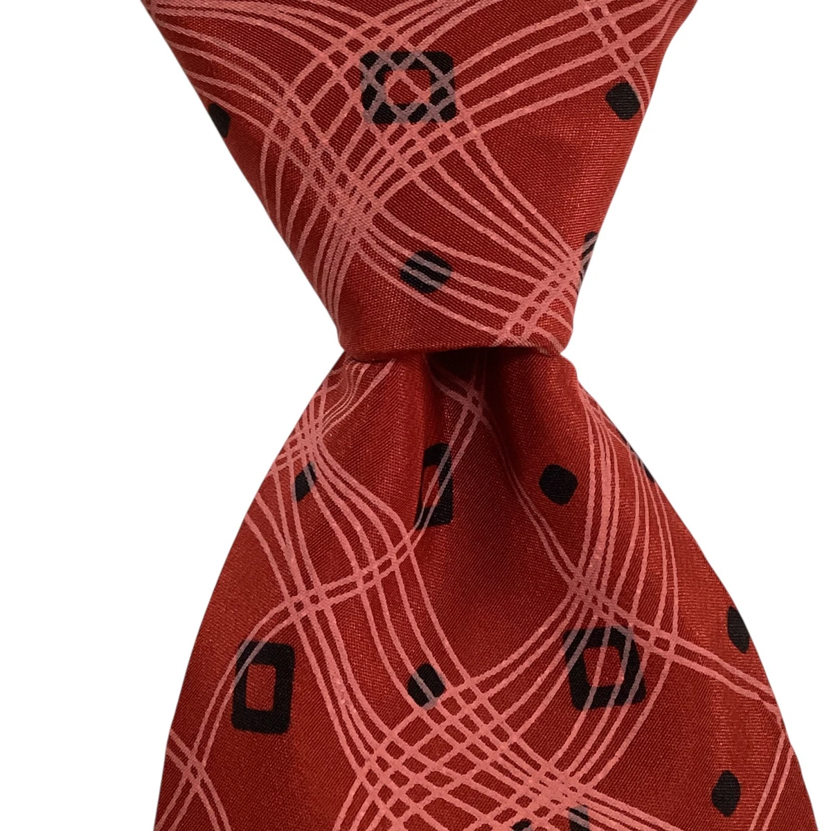 Cravate HUGO BOSS 100% Soie Rouge/Orange à Rayures - Vintage Fabriquée En Italie - Occasion