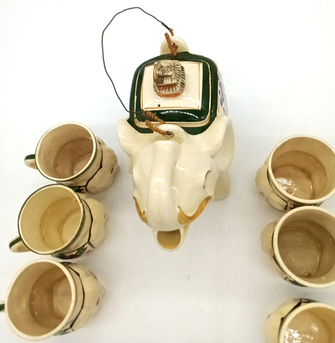 Vintage Hand Painted Good Luck Elephant Pagoda Teapot with Handle and 6 Cups - Picture 6 of 18