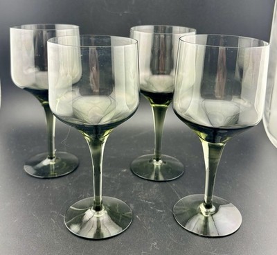SET OF 4 MCM Orrefors Crystal Rhapsody Smoke Claret Wine Glasses SWEDEN Apx. 6''T