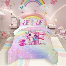 Rainbow Unicorn Bedding Set Twin,Purple Unicorn Kids Comforter Sets for Girls...