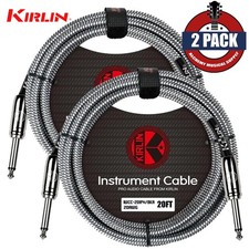 2-PACK Kirlin 20 ft 1/4" Silver Woven Guitar/Bass Cables With Cable Ties
