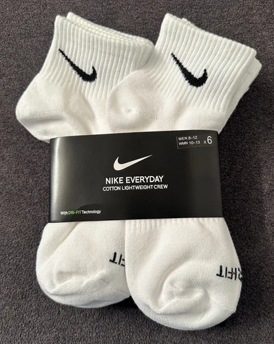 Nike Dri-Fit Everyday Lightweight Ankle Socks-Size Large White (6 Pack)