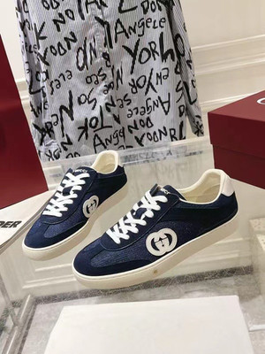 Gucci Men's Interlocking G Low-Top Sneakers Navy Blue Suede