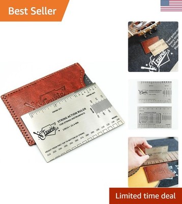 Guitar String Action Gauge, Stainless Steel Pocket Size Tool with Travel Case...