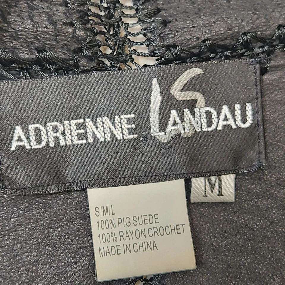 Adrienne Landau cardigan women's M black suede crochet jacket boho folk artsy - Image 2 of 4