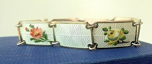 Vintage Norwegian Stg Silver & Floral Enamel Bracelet - Edvin Kristiansen Norway - Picture 9 of 11