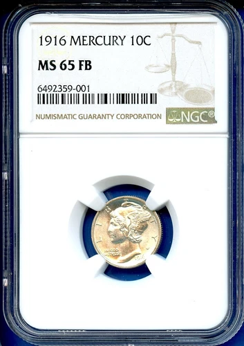 1916 P NGC MS65FB Mercury Dime 10c US Mint Silver 1916-P MS-65 FB Blast White