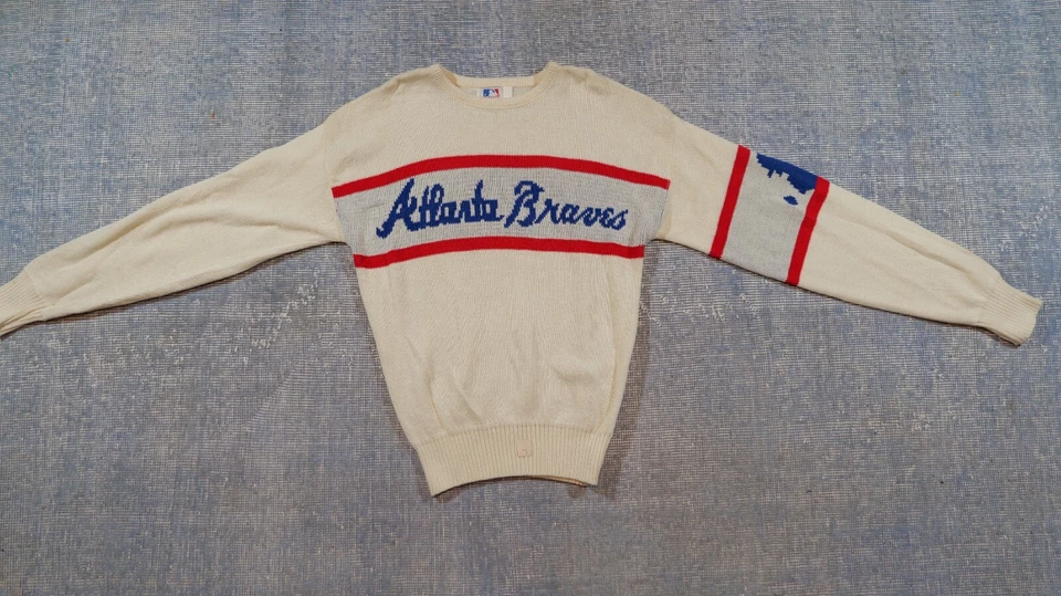NOS vintage Cliff Engle Atlanta Braves sweater, size S, knit, 80s, FLAWS - Image 2 of 4