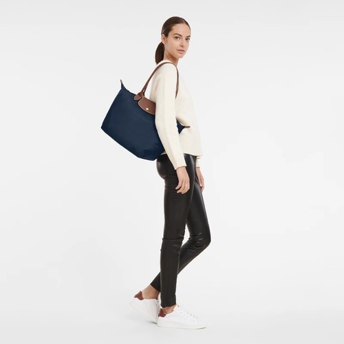 ¡Auténtico! N) Bolso de Mano de Compras Longchamp Le Pliage Original L Grande -Azul Marino/Acero/Salvia - Imagen 4 de 20