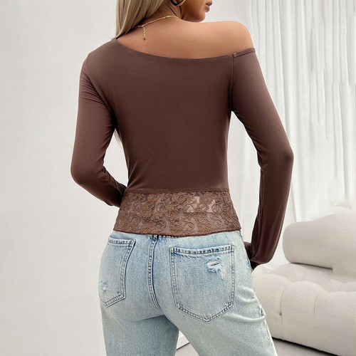 Women Sexy Long Sleeve T Shirt Tops Ladies Slim Fit Cold Shoulder Blouse Size 12 - Picture 5 of 24
