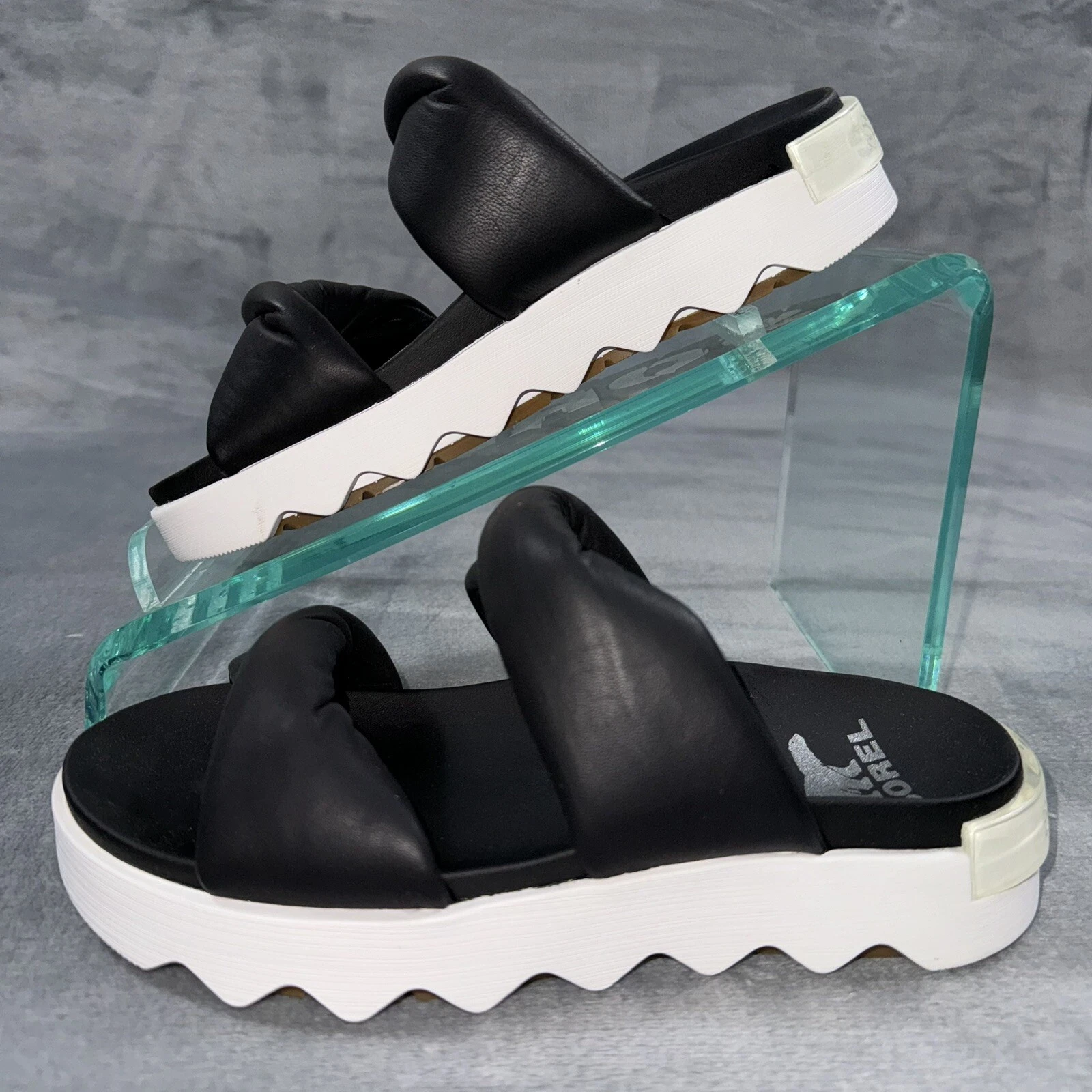 Sorel Viibe Twist Slide Sandals Black Sea Salt 2039961010 Women's NEW