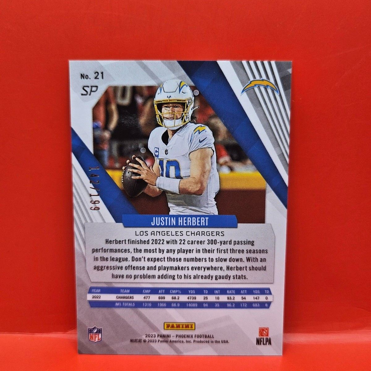 2023 PANINI PHOENIX #21 JUSTIN HERBERT RED SEISMIC SP 142/199 LA
