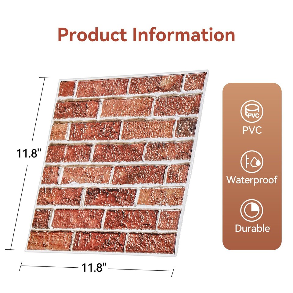 3D Wall Panels Peel and Stick,10 Pcs 3D Brick Wallpaper Peel Waterproof