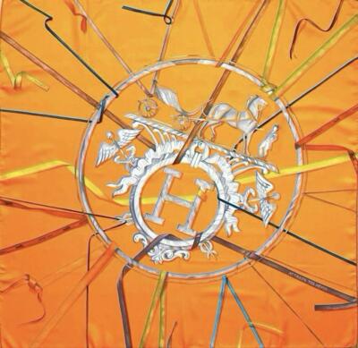 HERMES Scarf Silk 100% Carre 90 ''ATTRAPE TES REVES'' Orange/White/Blue/Red/Yellow