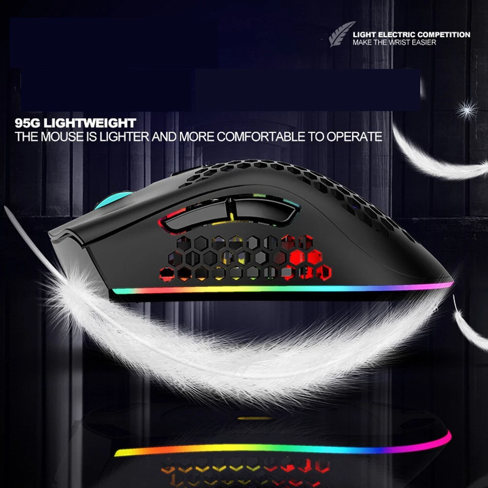 Black Wireless Gaming Mouse RGB Light LED Rechargeable Wireless For Laptop PC - Image 4 of 4