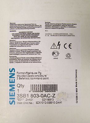 SIEMENS FURNAS Plastic 3 Element Push Button Enclosure Station 3SB1 803 0AC Z
