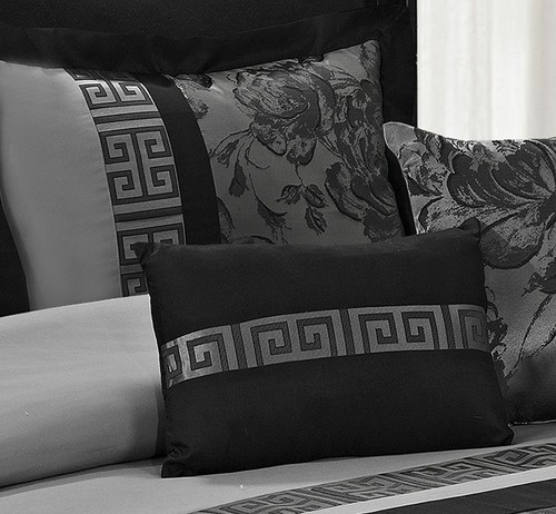 HIG 8 Piece Tang Jacquard Fabric Patchwork Comforter Set Gray - Queen King Size - Picture 2 of 11