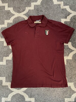 Puma Italia FIGC Mens Short Sleeve Cotton Polo Shirt Burgundy Red XL