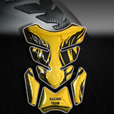 Chrome Gold Tribal Fire Fuel Tank Pad + 3D Suzuki GSXR Emblem Stickers – Decal Kit
