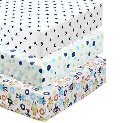 100% Cotton Baby Boy Unisex Crib Sheet Fitted Sheet With 8'' Deep Pocket 3-Pack
