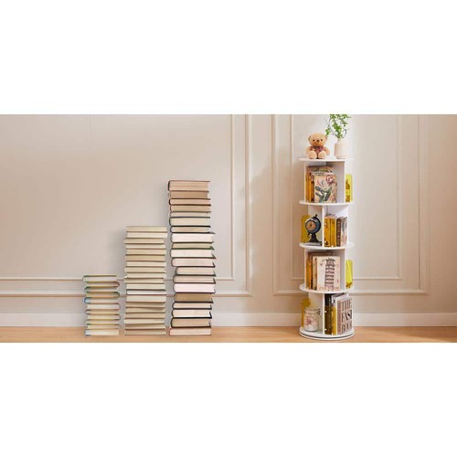 VECELO Unique Revolving Storage Rack for Spinning Small Bookcase for Kids 4-Tier - Picture 4 of 12