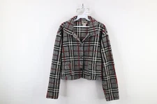 Vtg 90s Streetwear Womens Large Cropped Deep Pile Fleece Cardigan Sweater USA