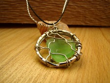 Unique Handmade Sea Glass Jewelry green pendant from Black Sea with cord