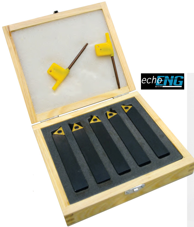 Kit 5 Utensili Tornio 10x10 mm con Inserti Carburo e Chiavi T8