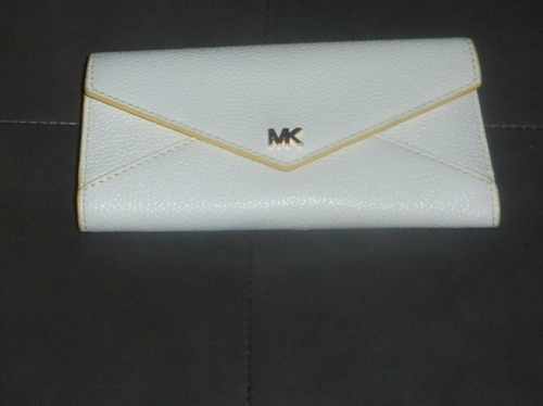Michael Kors Money Pieces Slim Tri-Fold Envelope Wallet Optic White Neon Yellow