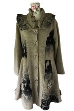 Damen Wollmantel Wintermantel Gr. 40 Beige/Schwarz Filzmantel