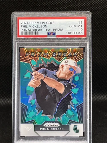 2024 Panini Prizm LIV Golf PHIL MICKELSON PRIZM BREAK GREEN /199 PSA 10
