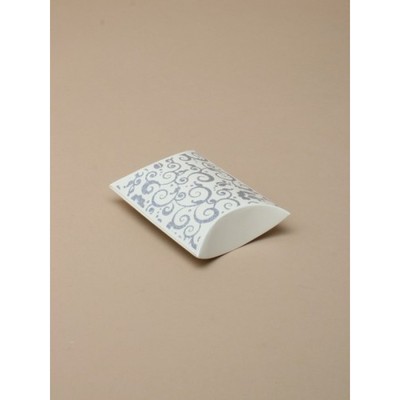 NEU Creme Silber Druck Kissen 7x6,5x2,5cm Hochzeit Gastgeschenk Box Kuchen Scheibe