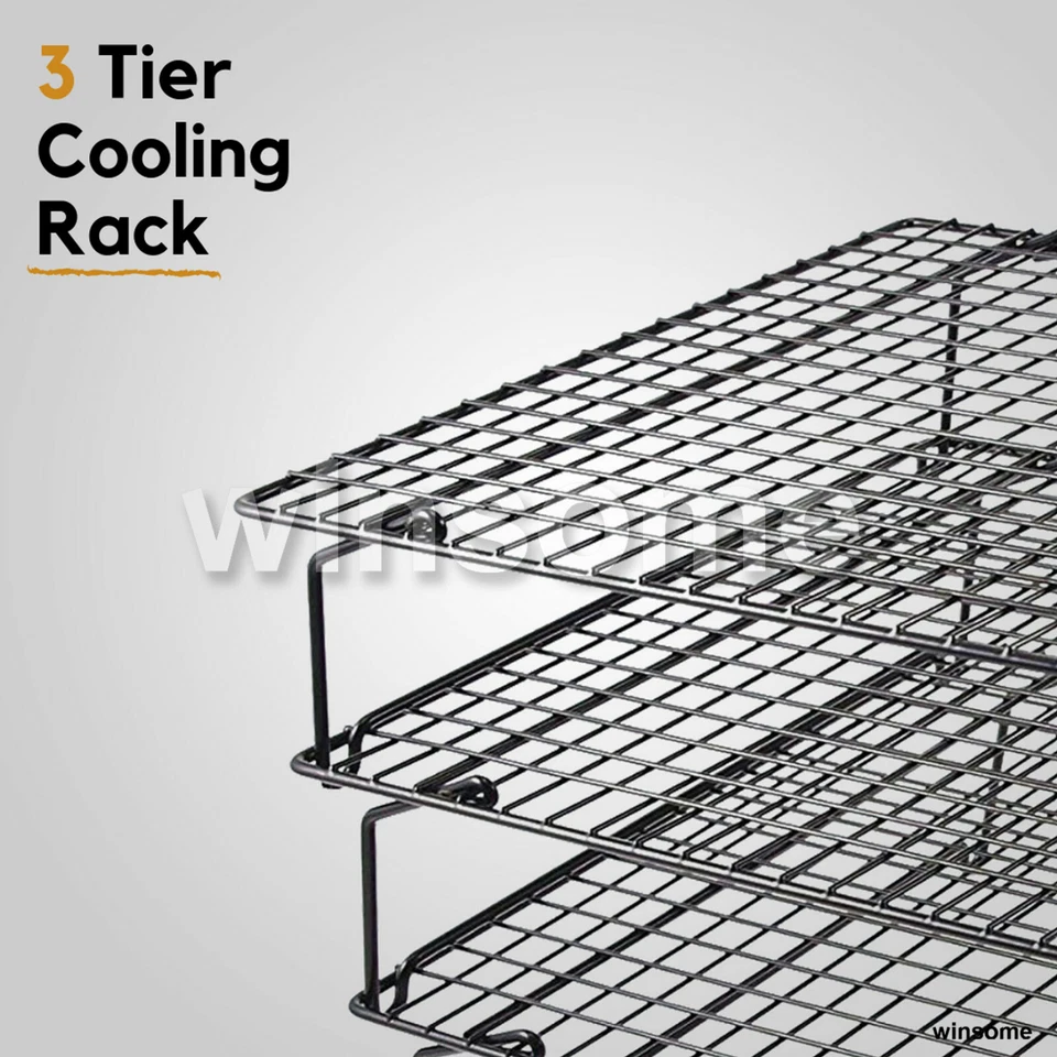 3 uds bandeja de enfriamiento apilable estante para pasteles pan galletas hornear cocina alambre de metal herramienta Foto 3 de 4