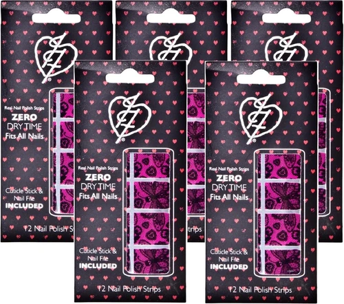 5 pack x Iron Fist - 12, Love Lace Nail Polish Strips/Stickers - Pink