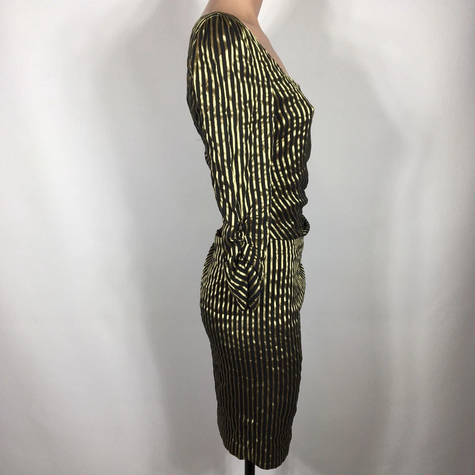 Vestido Vintage Arden B M Dorado Negro Rayas Mini Bodycon Club y2k Sin Espalda Foto 4 de 4
