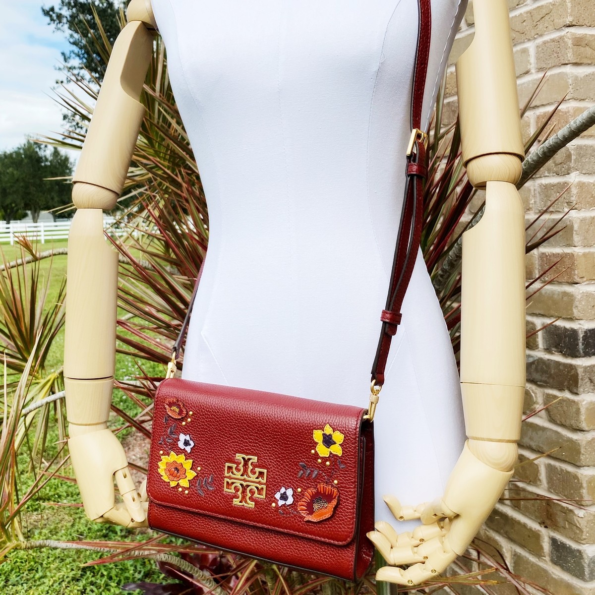 Tory Burch Britten Embellished Combo Crossbody Pebbled Leather