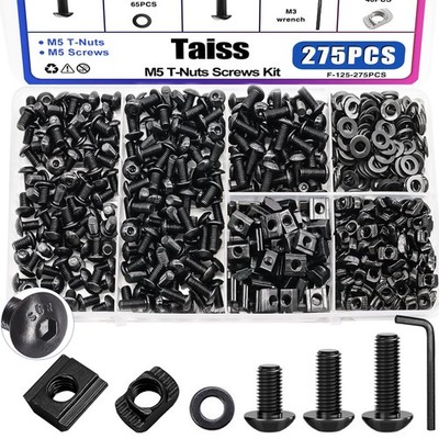 Taiss 275PCS M5 T-Nuts and Bolts Kit for 2020 Screw Kit, Black 