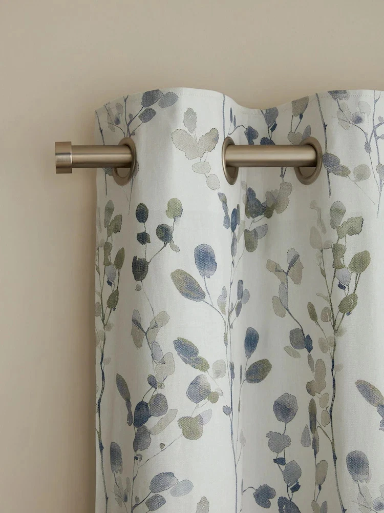 Next Natural/Blue Honesty Leaf Blackout Lined Eyelet Curtain W117xDrop228cm