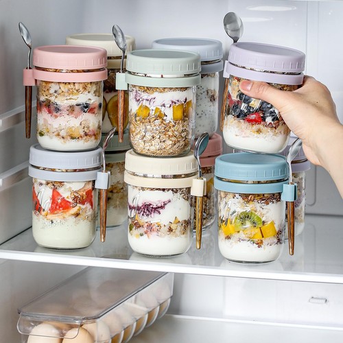 6 Pack Overnight Oats Containers with Lids and Spoons, 16 oz Glass Mason Over... - Picture 5 of 7