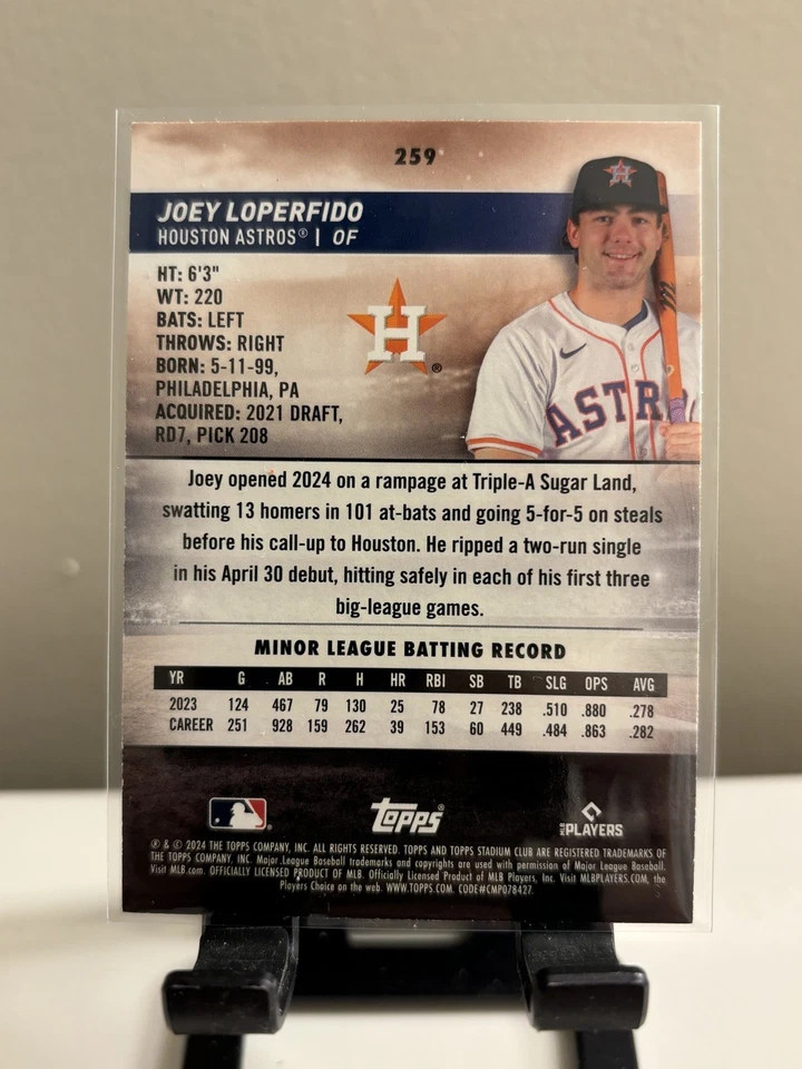 2024 Topps Stadium Club Joey Loperfido #259 Gold Foil Parallel RC Astros - Image 2 of 2