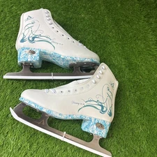 American Ice Skates Women’s Size 8 White Blue Frozen Flare Figure Skating Boots