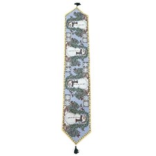 Vtg Tapestry Table Runner 71  x13  Snowman Winter Trees Christmas Tassels VGC 