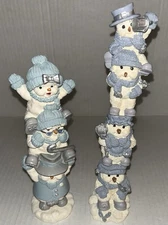2 Encore Group Snow Buddies Stacked Snowmen Christmas Winter Totem pole 7”- 9”