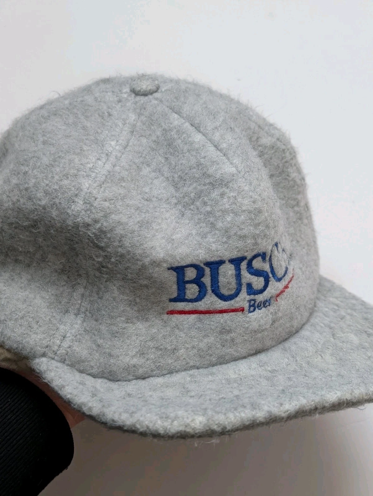Vintage Busch Beer Arctic Fleece Snapback Hat White Made in USA Rare