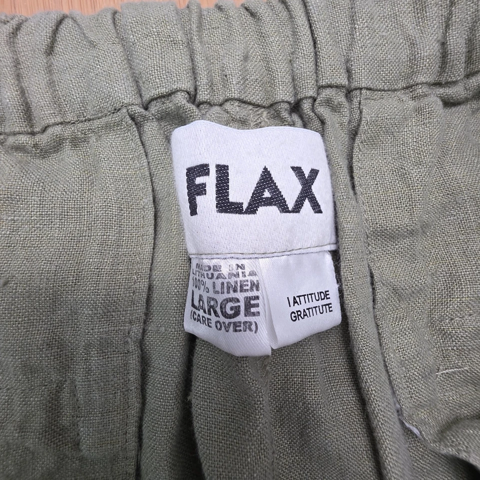 Flax Linen Pants Zipper Elastic Back Lagenlook Size Large Green Trouser Wide Leg - Image 4 of 4