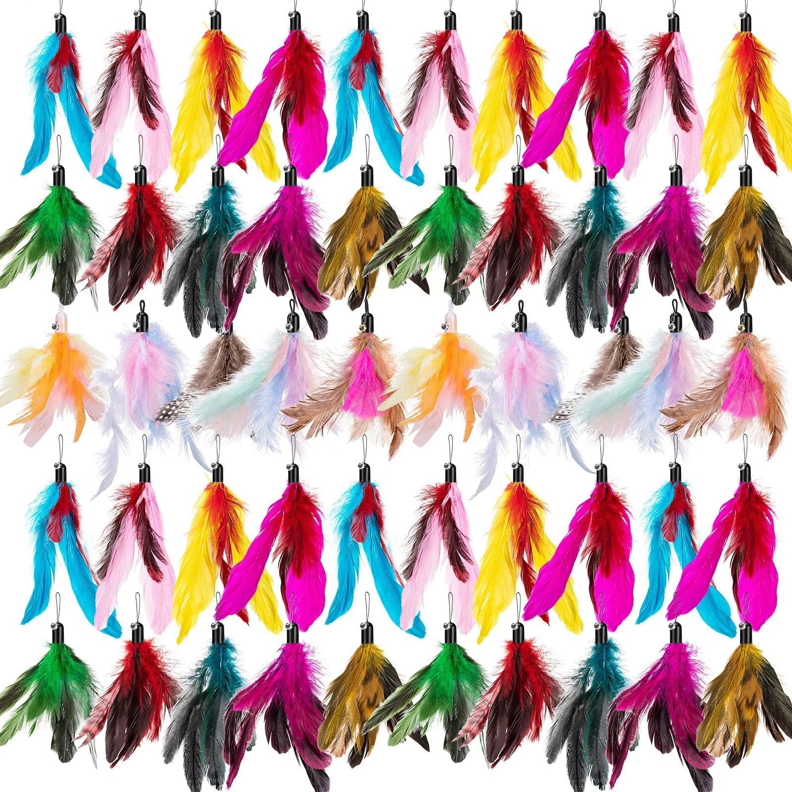 50 PCS Cat Feather Toys Refills Wand Replacement Worm Toy For Indoor Cats