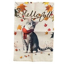 Fall Garden Flag 12 x 18 New Hello Fall Cat Double Sided Burlap Autumn Decor