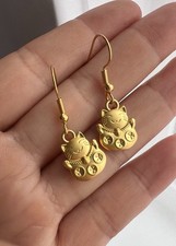 Pendiente Dinero Gato, Pendientes Gancho Gato Dorado, Idea de Regalo, Gato Dinero “Fu”